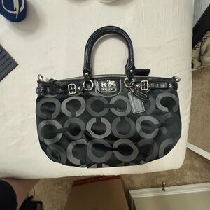Coach Black and Gray Shoulder Bag with Signature Pattern
